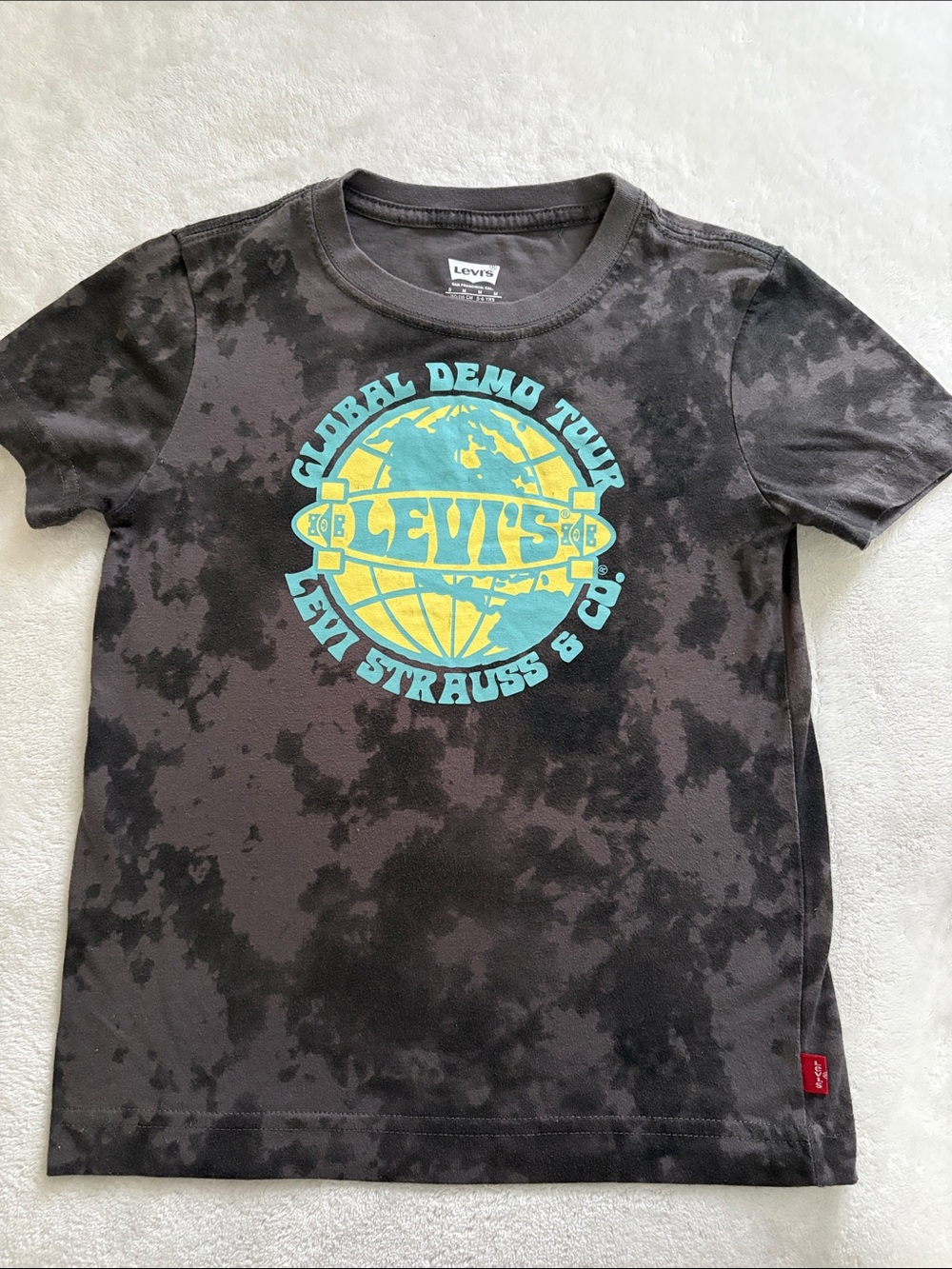 Levi's Black Tie-Dye Tee with Yellow & Teal Globe Logo